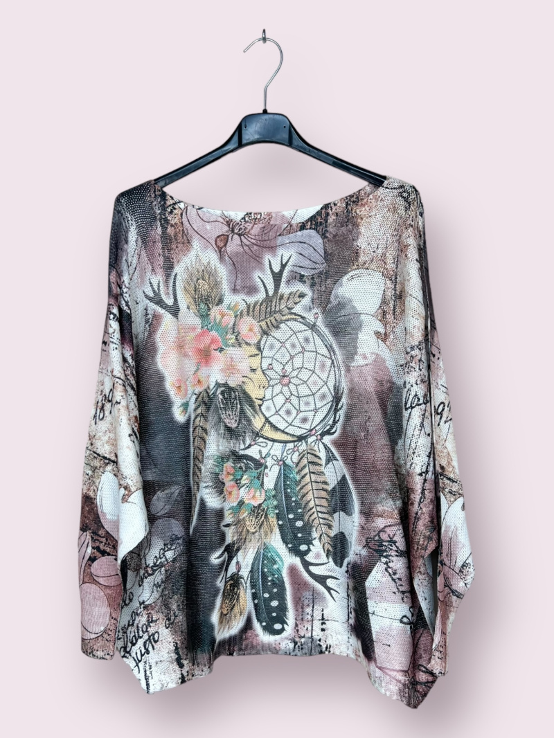 Wholesaler AUBERJINE - Patterned knit sweater, boat neck, long sleeve