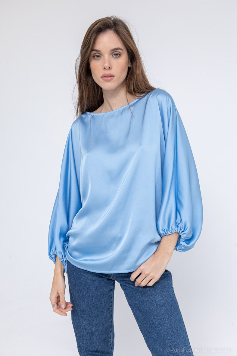 Großhändler Audrey - Satinbluse mit Fledermausärmeln