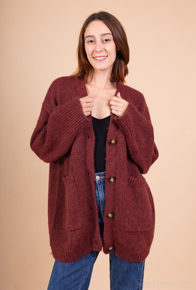Grossiste Audrey - Cardigan laine uni avec poches - AP140 Grossiste Audrey - Cardigan laine uni avec poches - AP140