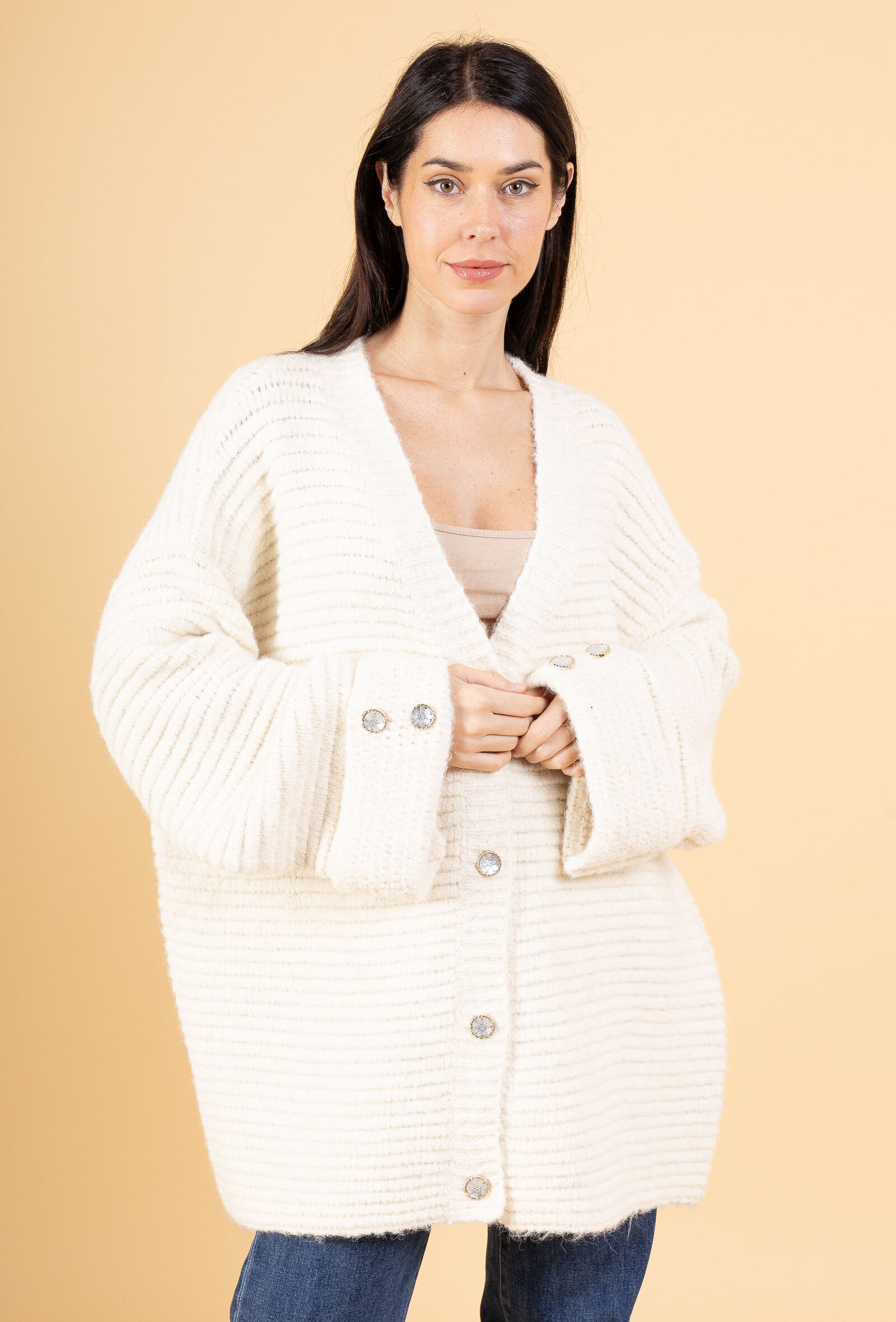 Grossista Audrey - Cardigan oversize in lana a maglia a coste AP146 – Taglia unica