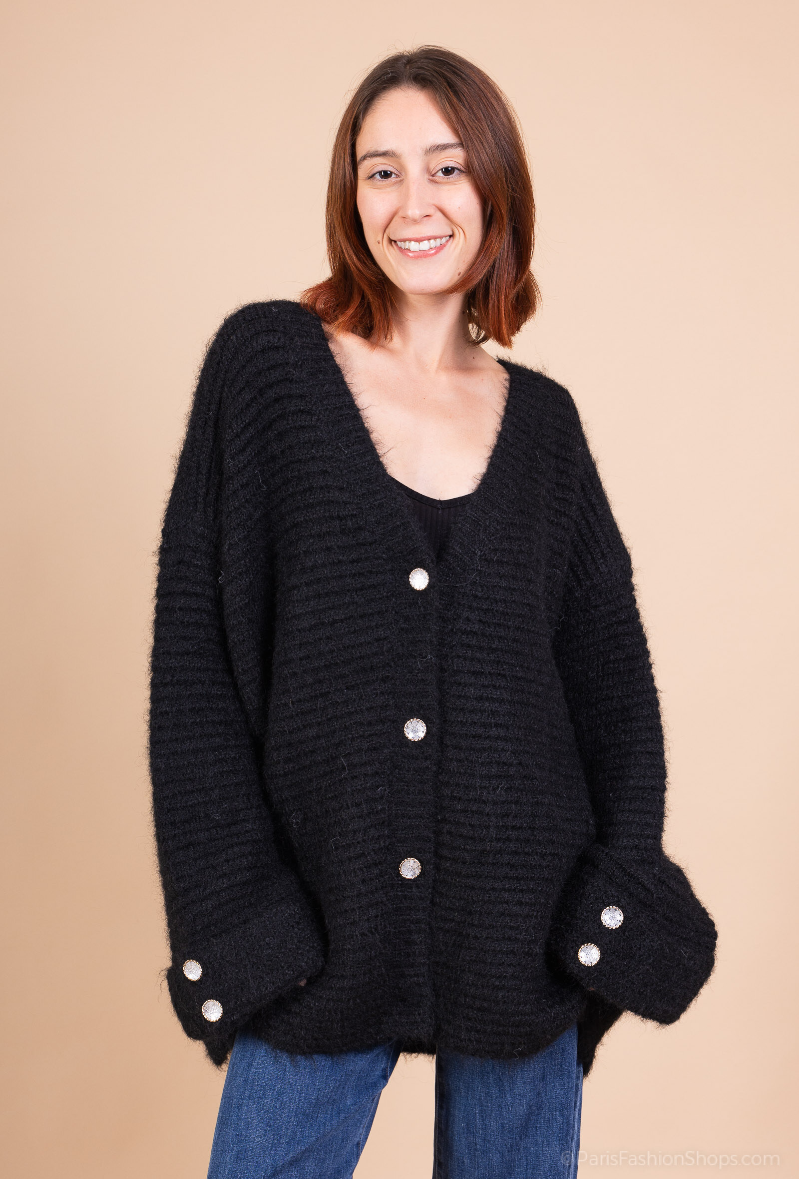 Grossista Audrey - Cardigan oversize in lana a maglia a coste AP143 – Comfort e stile