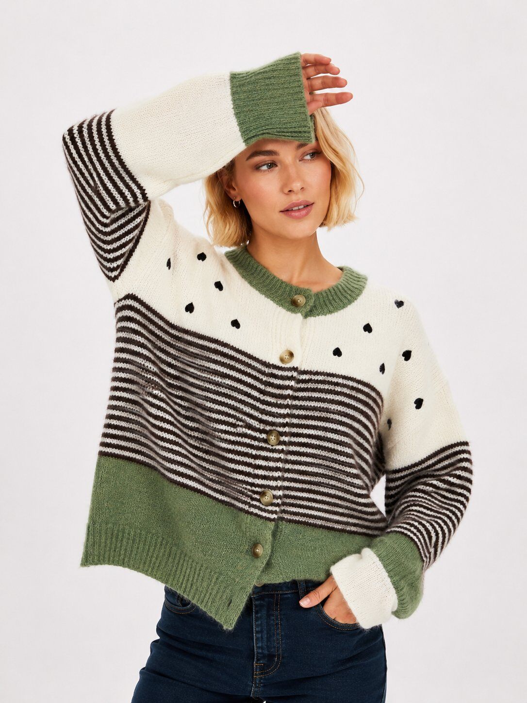 Grossiste Audrey - Cardigan Maille Cœurs & Rayures