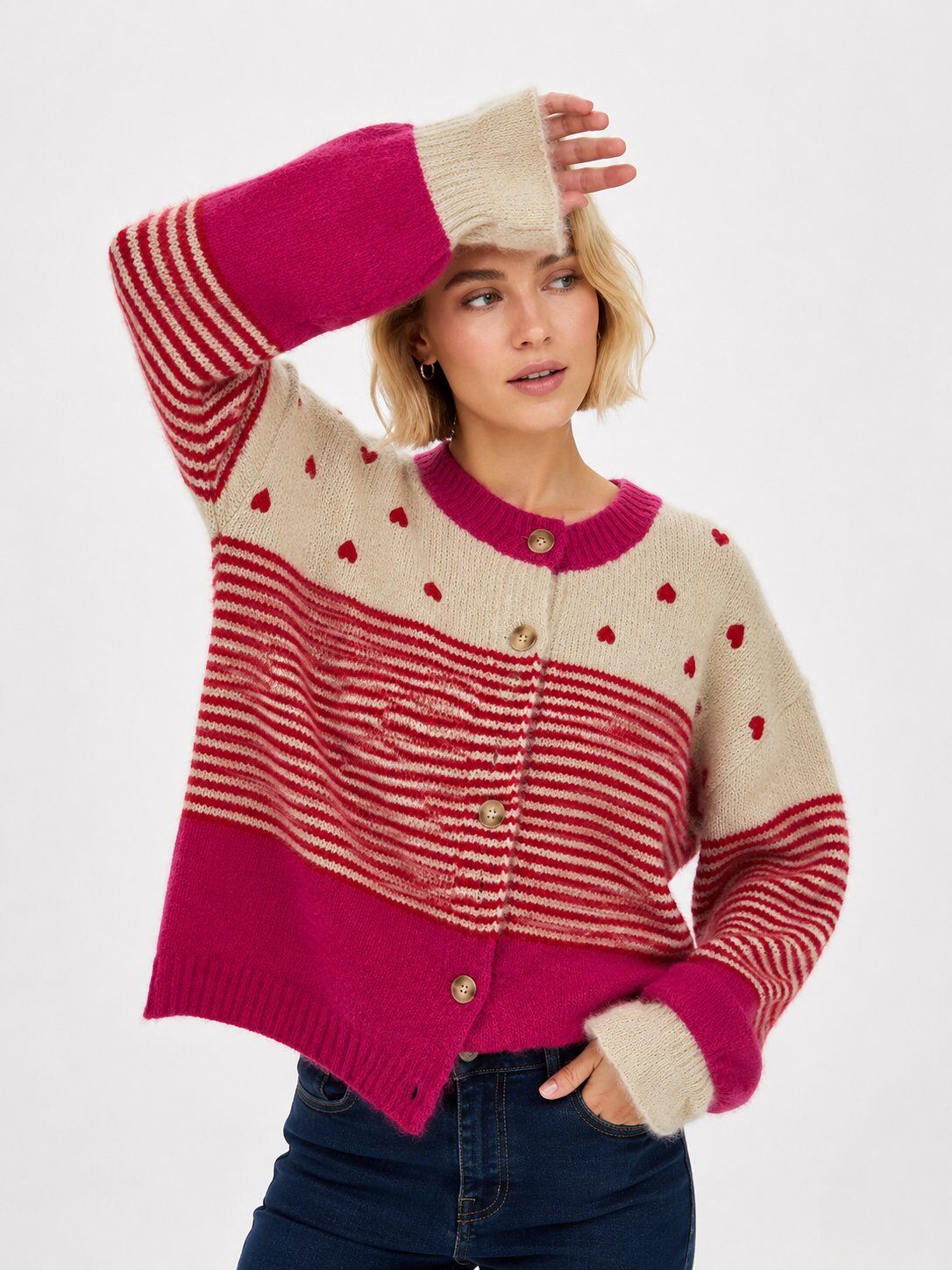 Grossiste Audrey - Cardigan Maille Cœurs & Rayures