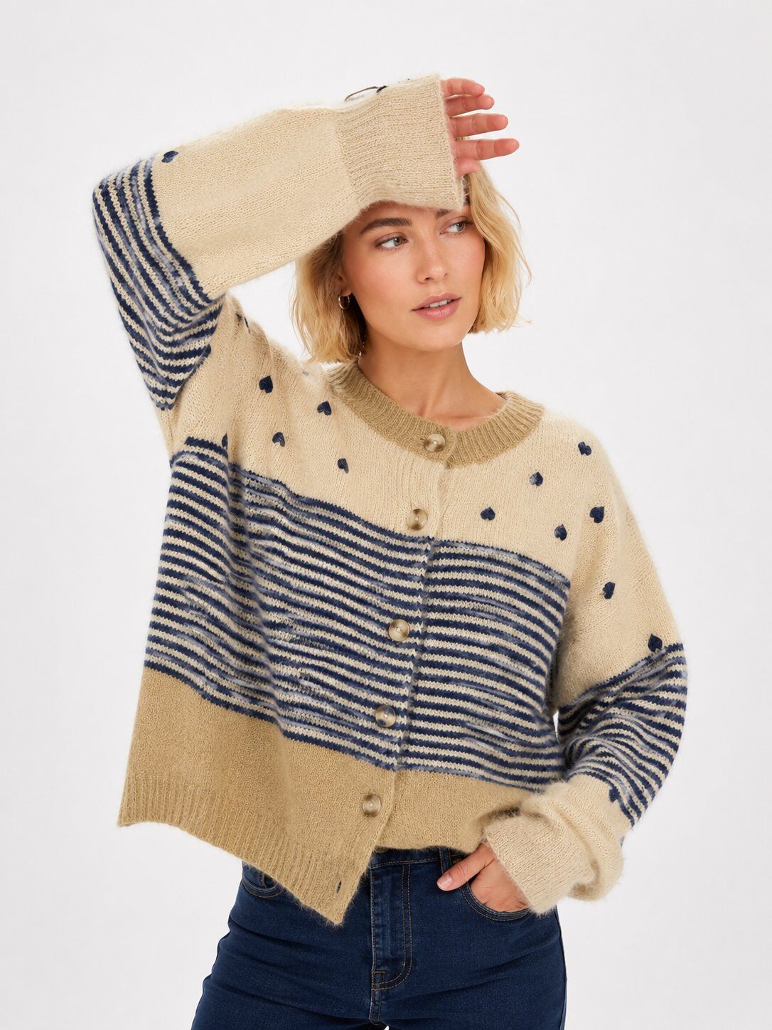 Wholesaler Audrey - Heart & Stripe Knit Cardigan