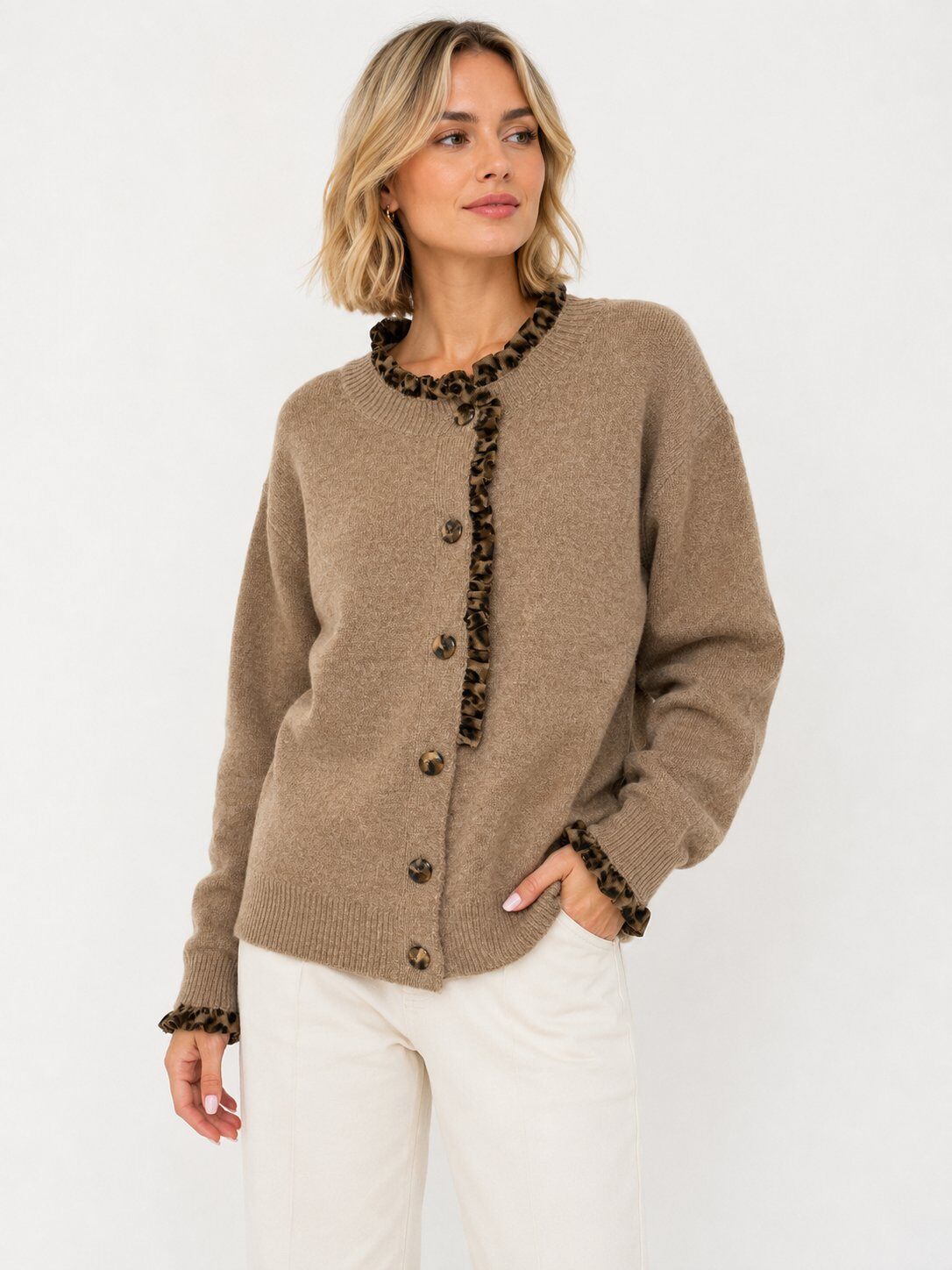 Grossiste Audrey - Cardigan Maille à Volants Léopard