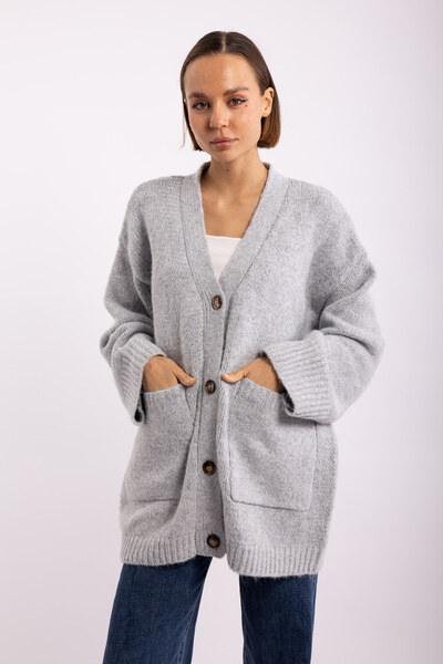 Grossiste Audrey - Cardigan laine uni avec poches - AP140 Grossiste Audrey - Cardigan laine uni avec poches - AP140