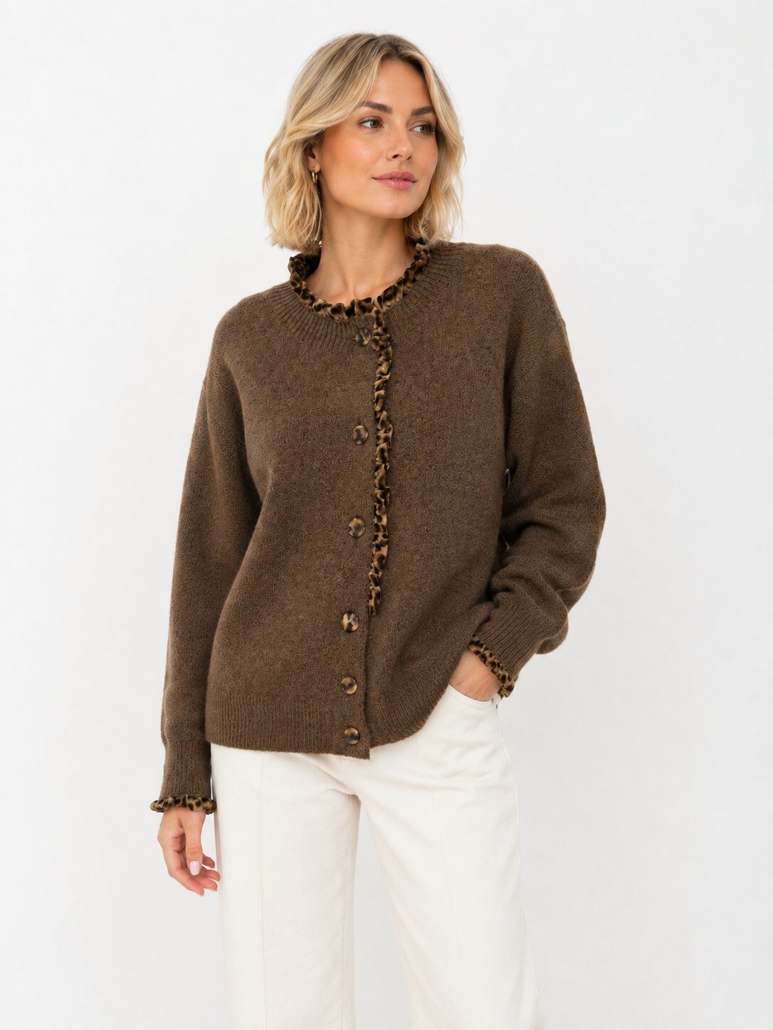 Grossiste Audrey - Cardigan Maille à Volants Léopard