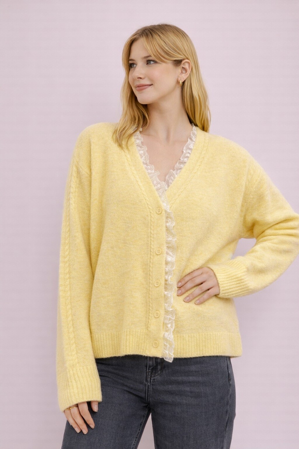 Großhändler Audrey - Weicher Strickspitzen-Cardigan – Einheitsgröße