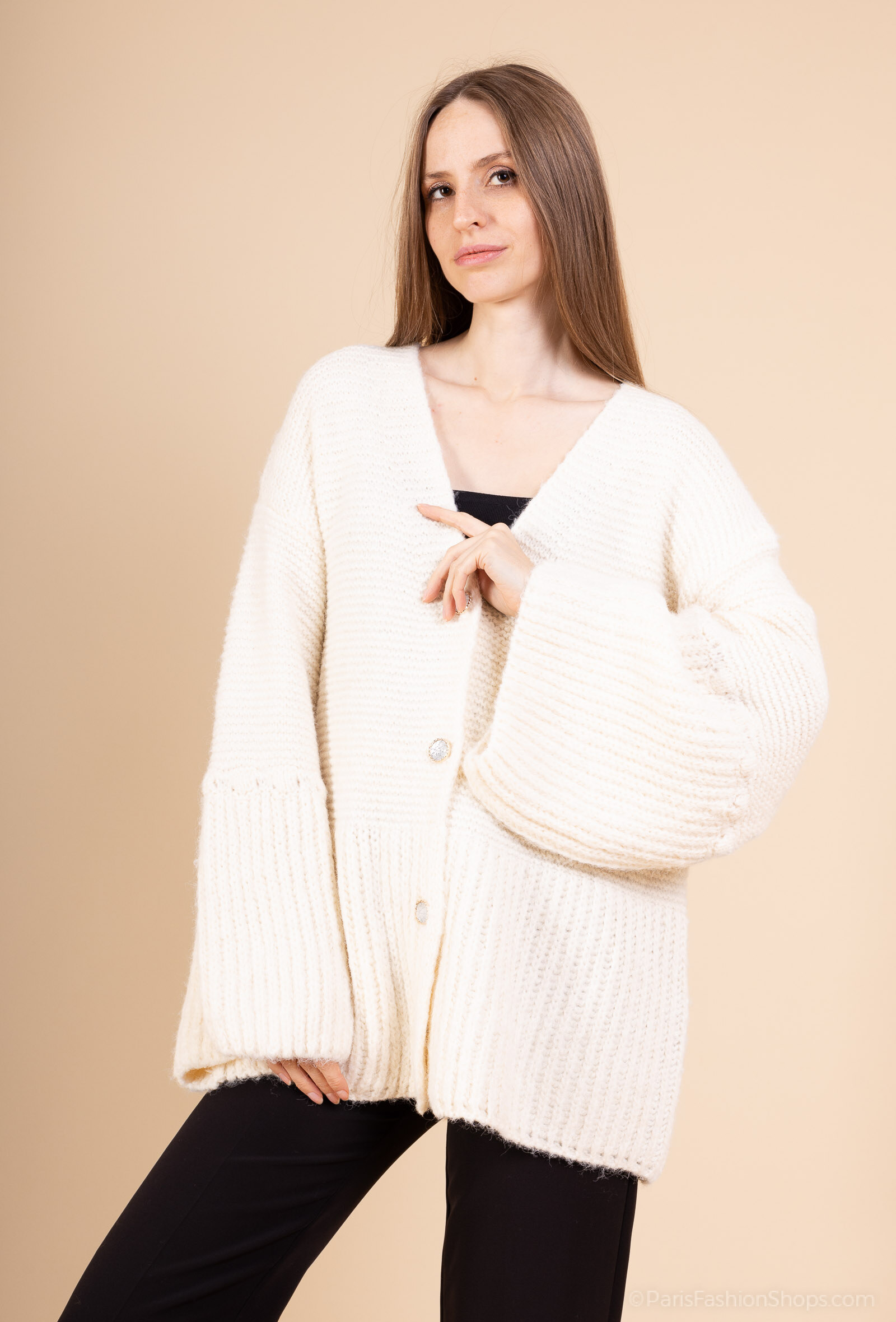 Grossista Audrey - Cardigan oversize in lana a maglia a coste AP146 – Taglia unica