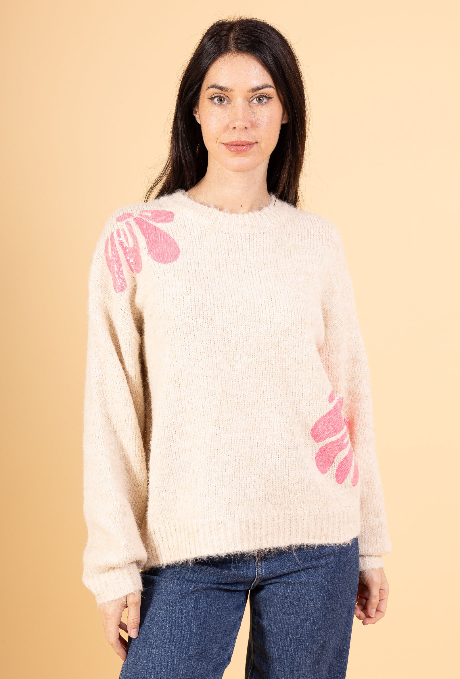 Mayorista Audrey - Jersey de lana oversize en punto esponjoso con apliques de lentejuelas – Audacia y feminidad asumida