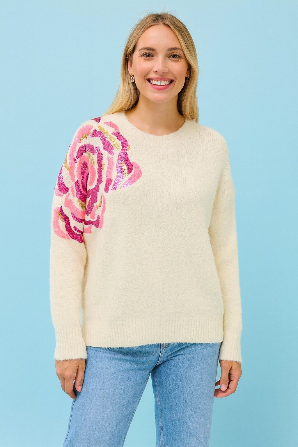 Mayorista Audrey - Jersey de lana oversize con lentejuelas florales AP107