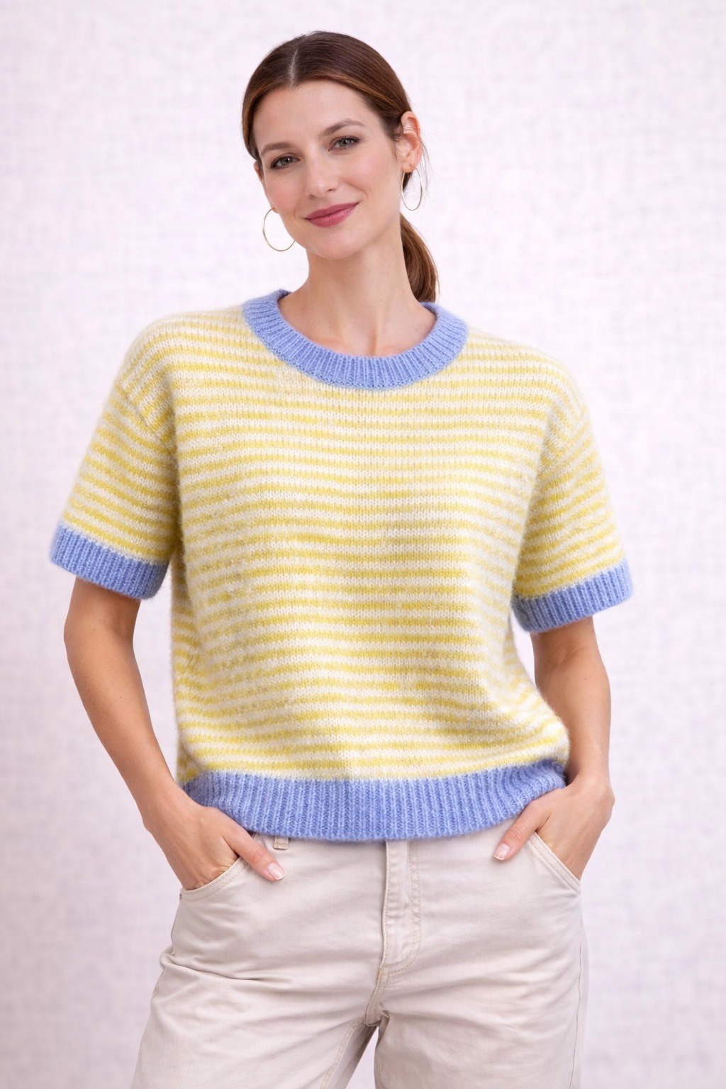 Mayorista Audrey - Jersey de rayas de manga corta en punto suave