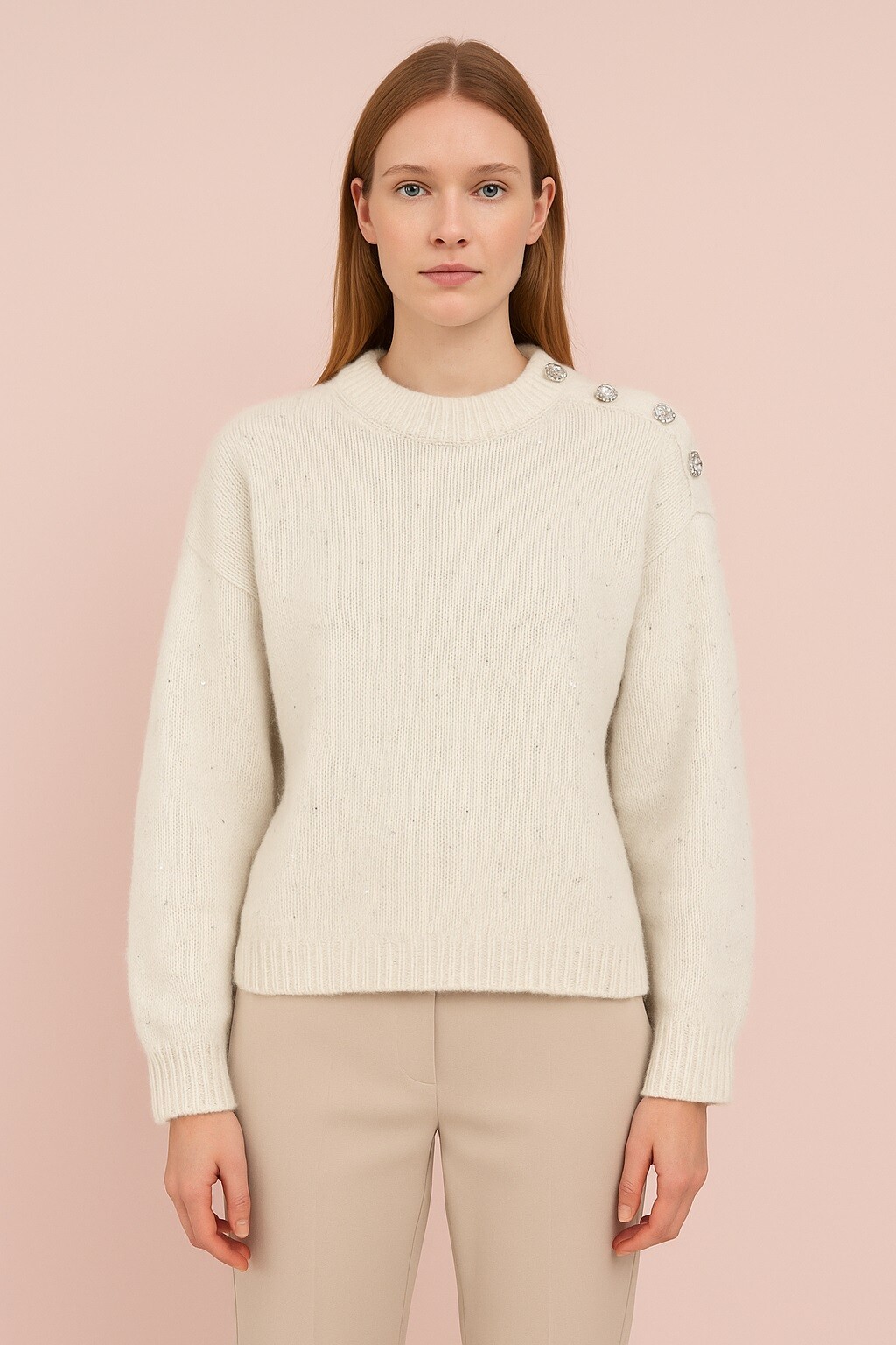 Wholesaler Audrey - Women's wool sweater with sequins and jeweled buttons AP119