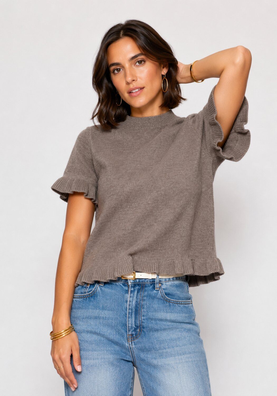 Grossiste Audrey - Pull Maille Uni à Volants