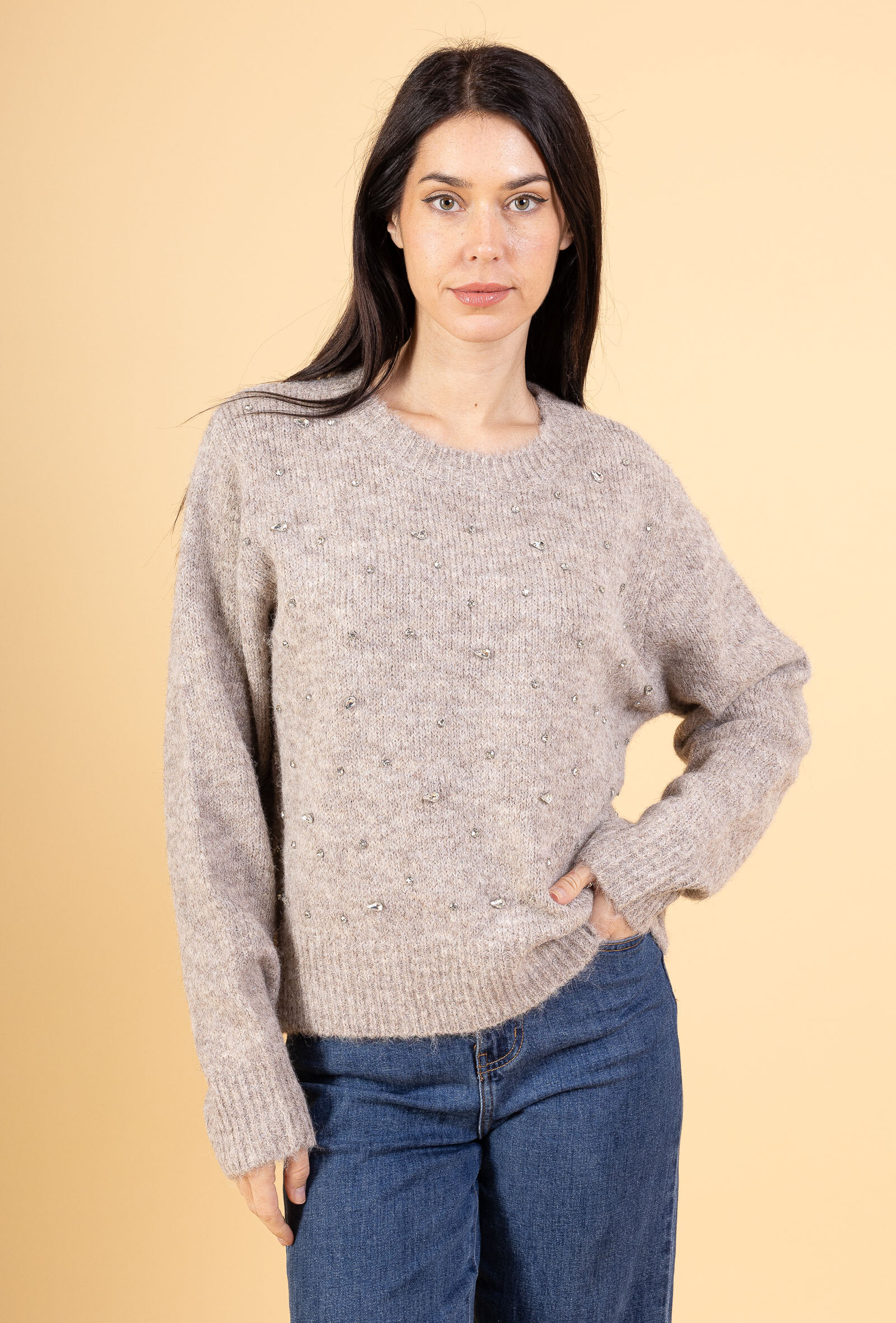 Mayorista Audrey - Suéter de lana para mujer adornado con strass estilo diamante AP122