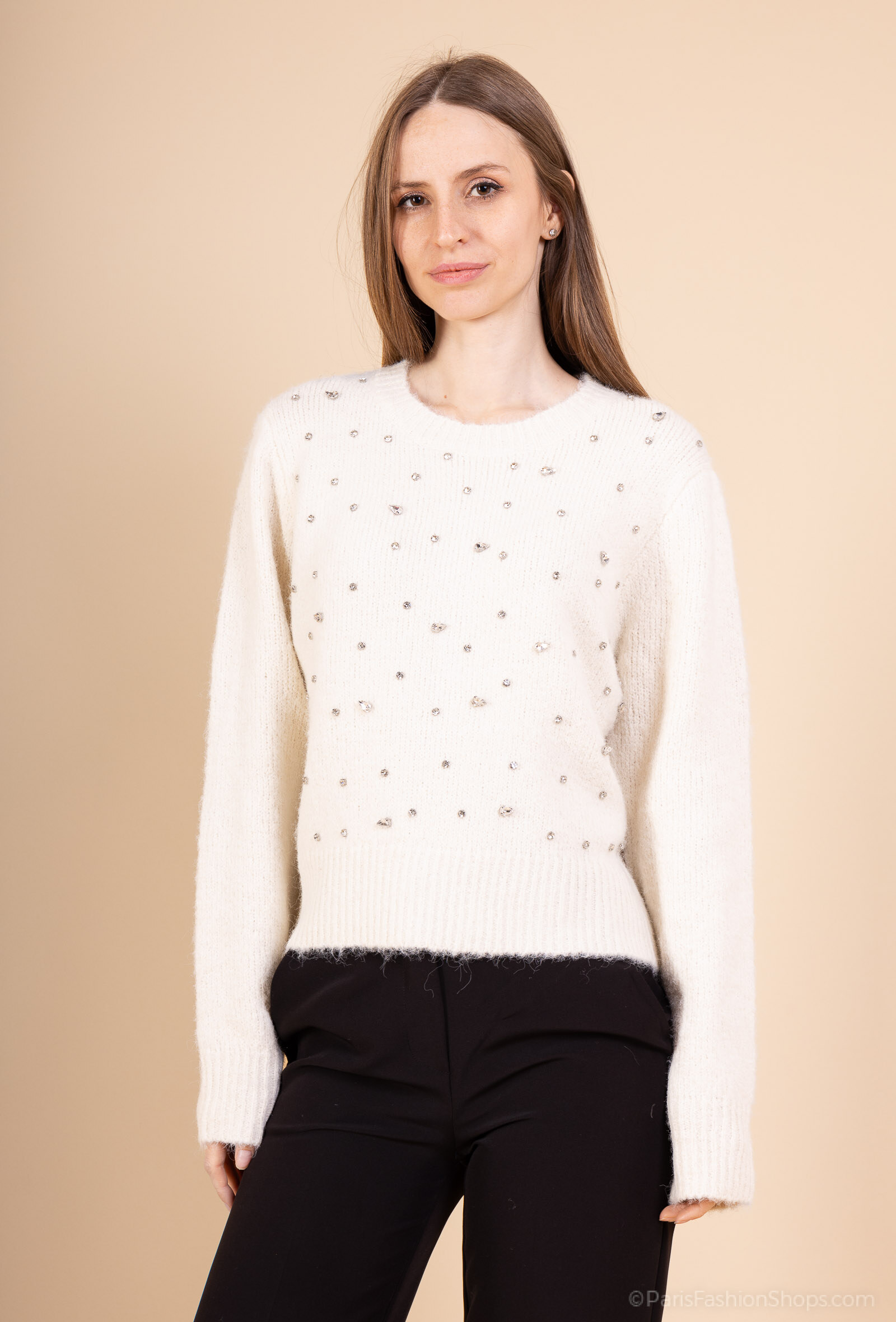 Mayorista Audrey - Suéter de lana para mujer adornado con strass tipo diamante AP122