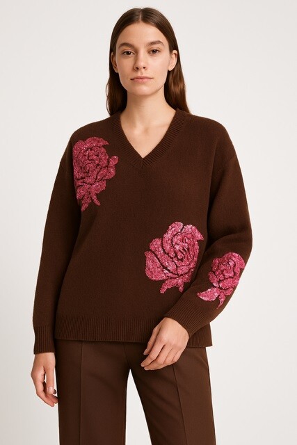 Wholesaler Audrey - Oversized wool sweater with sequin flowers