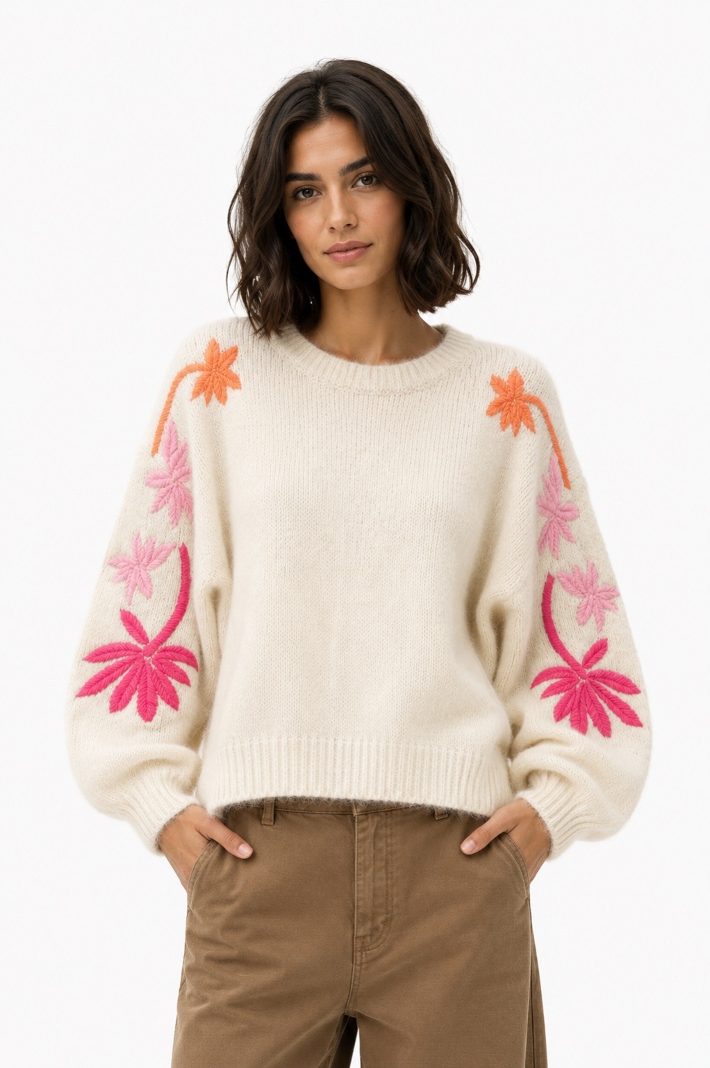 Großhändler Audrey - AP102 Blumenbestickter Pullover – Lässige Eleganz