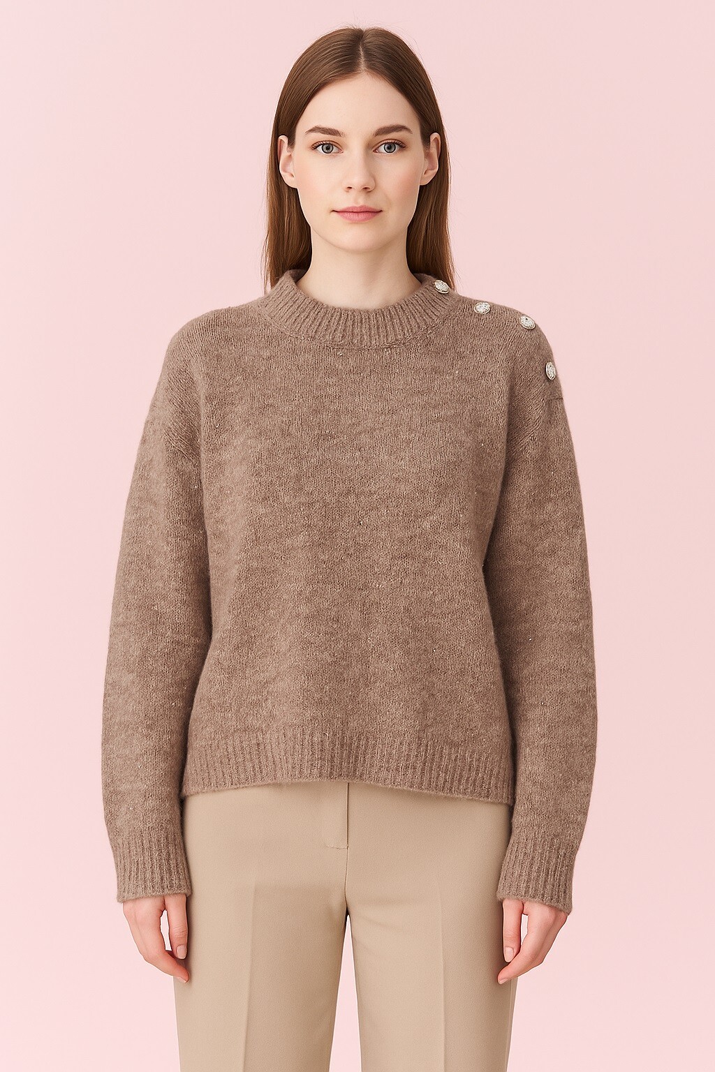 Wholesaler Audrey - Women's wool sweater with sequins and jeweled buttons AP119