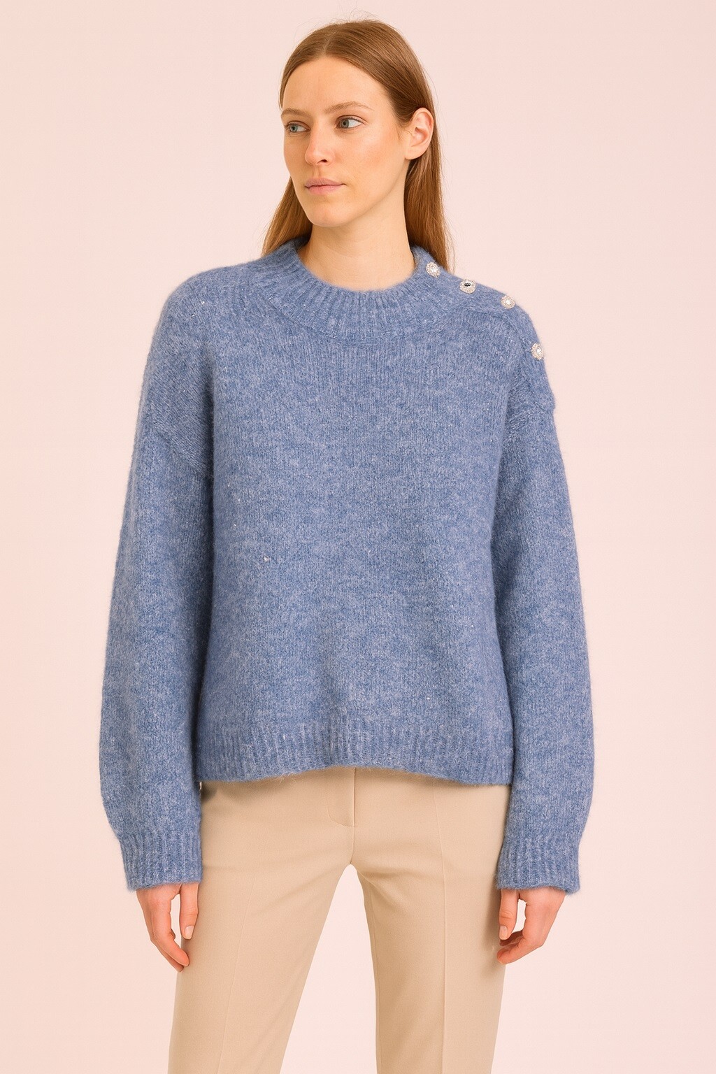 Wholesaler Audrey - Women's wool sweater with sequins and jeweled buttons AP119