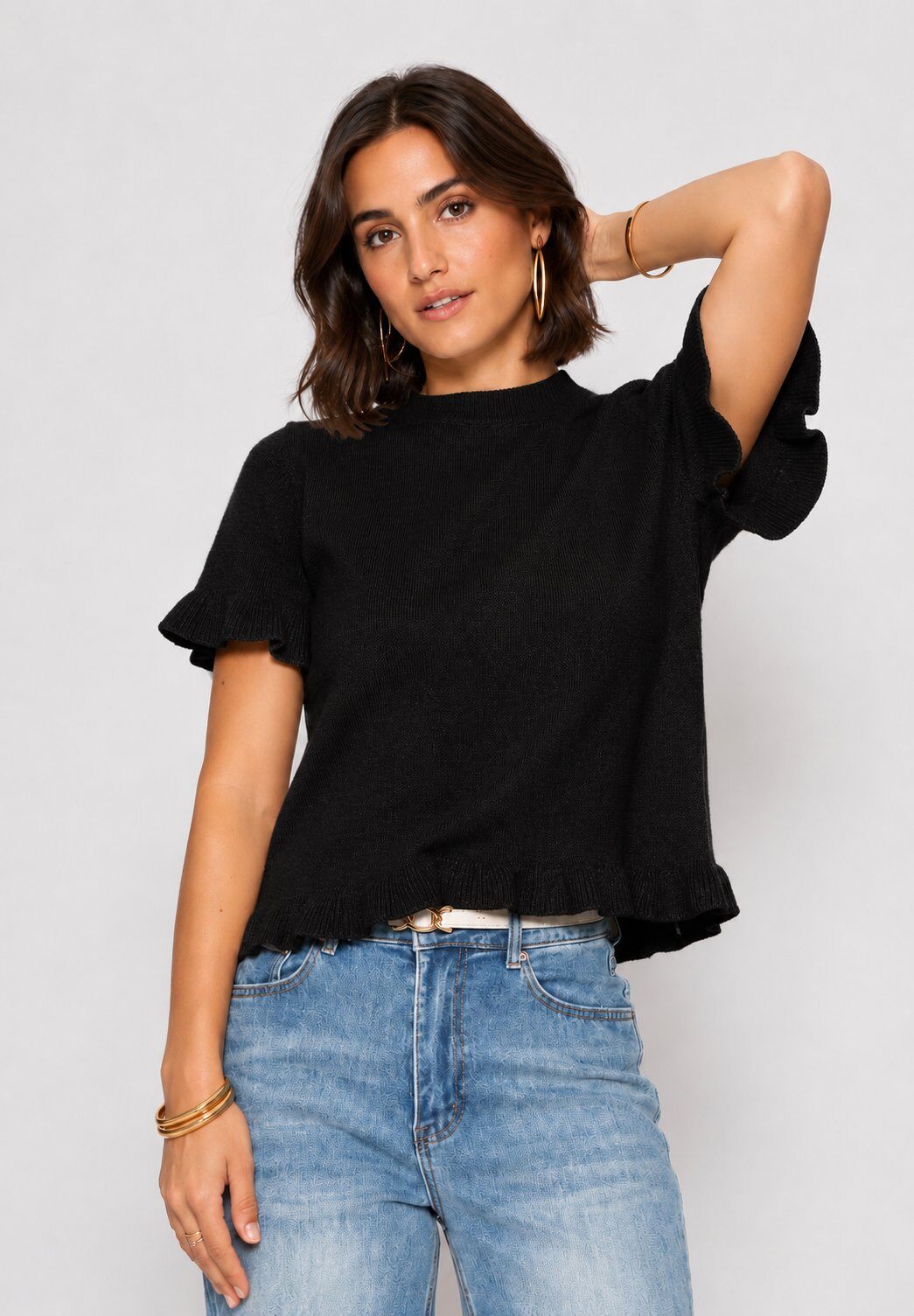 Grossiste Audrey - Pull Maille Uni à Volants