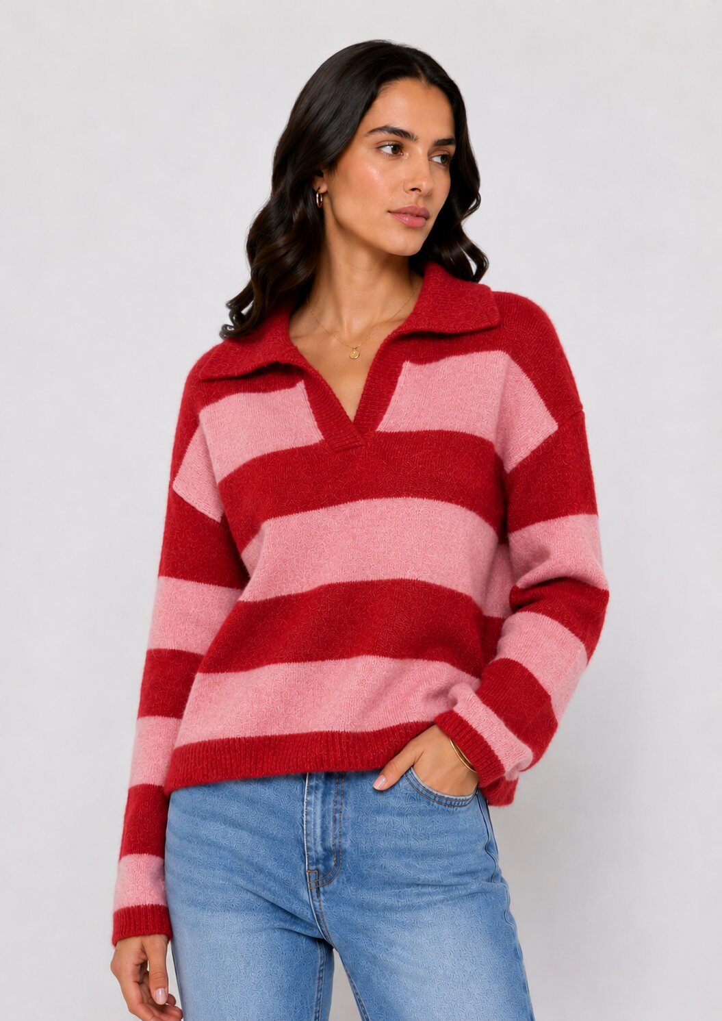 Grossiste Audrey - Pull Maille Rayée Col Polo