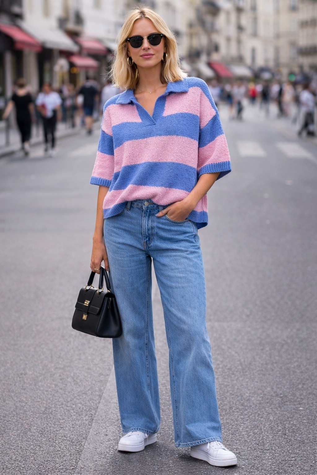 Grossista Audrey - 🧶 Maglione a righe ampio con colletto polo