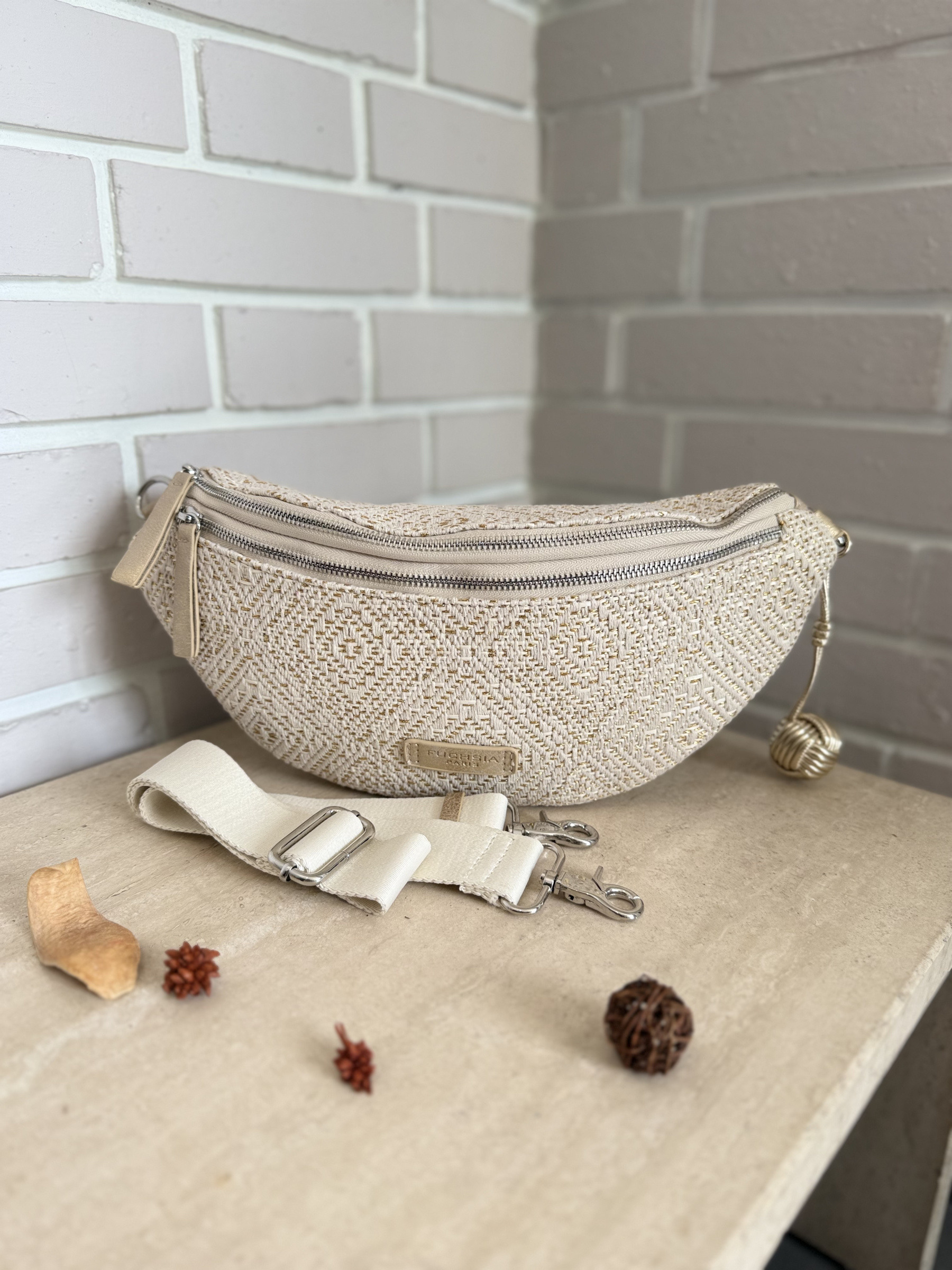 Großhändler Auren - F9224-4 Bauchtasche aus Baumwolle mit synthetischem Besatz