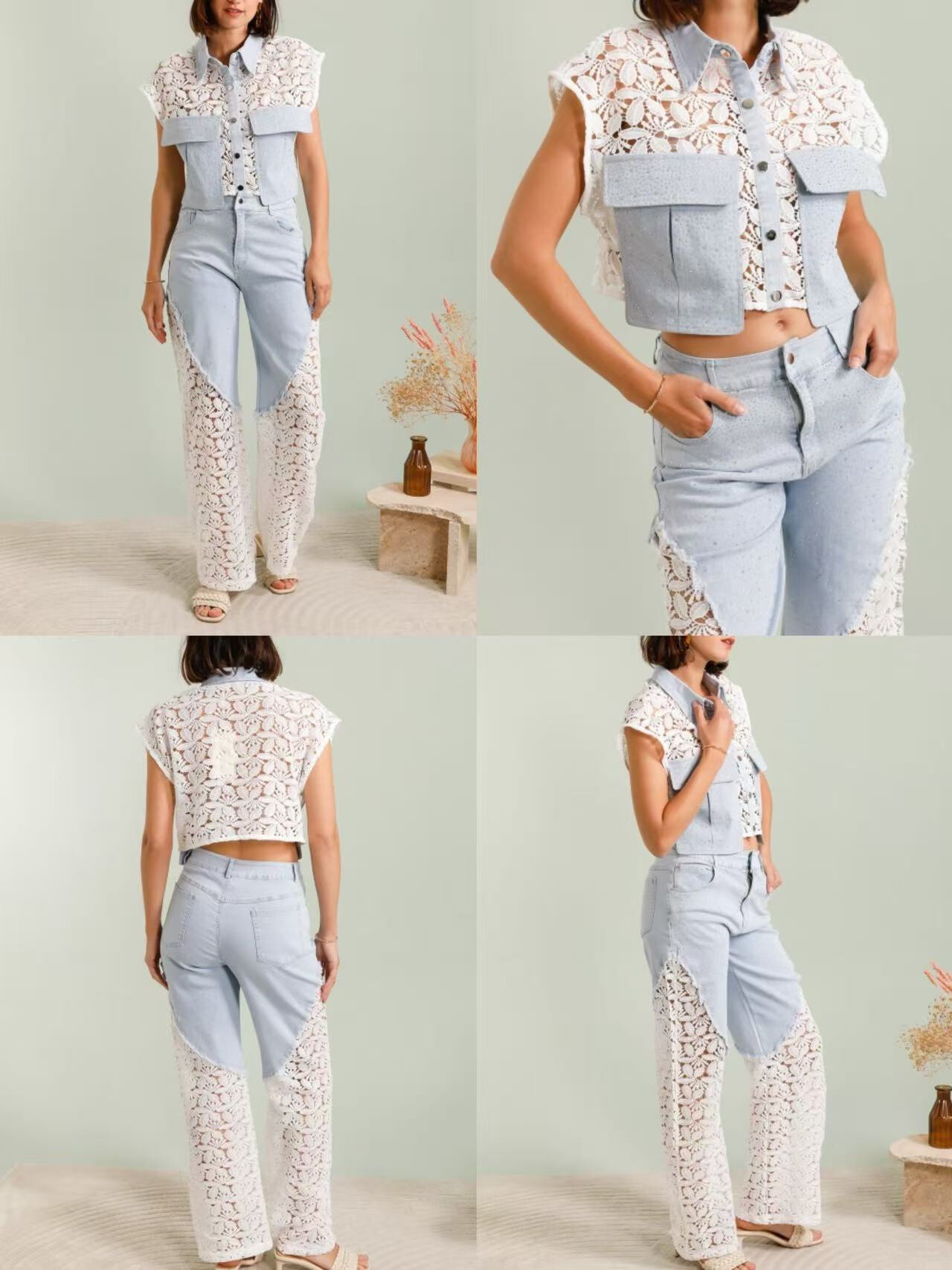Women's spring-summer set, perfect blend of polyester and cotton, lightness and comfort for the beautiful season. Made in China.