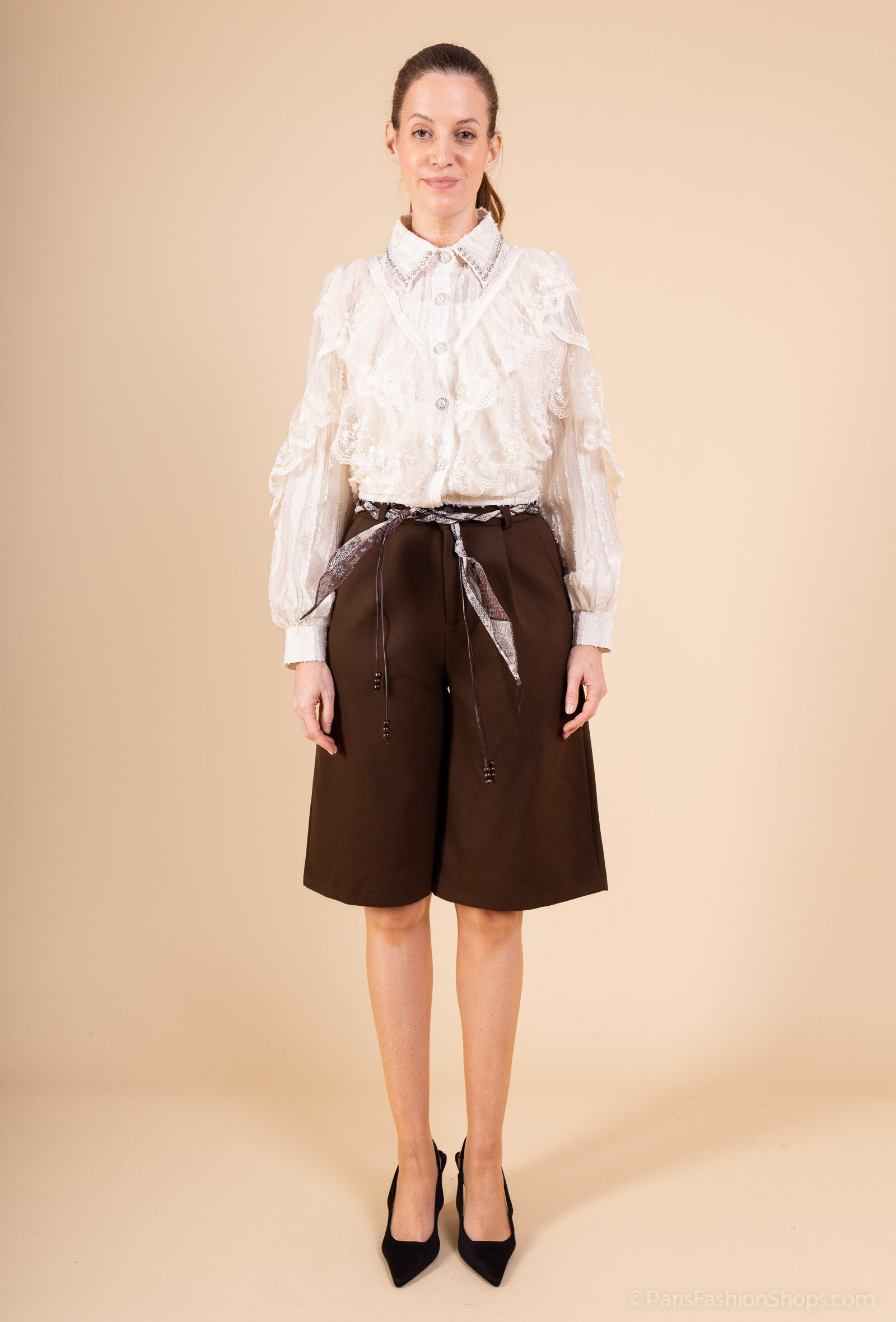 Pantacourt élégant pour femme, automne/hiver, en polyester doux et plumes d'autruche, fabriqué en Chine.