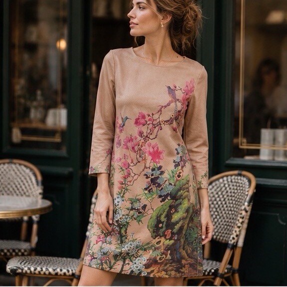 Großhändler Azaka II - Wildlederkleid mit Blumenmuster