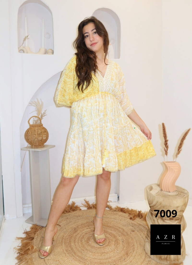 Wholesaler AZR PARIS - Short Bohemian Dress 'Butterfly on Leaf'