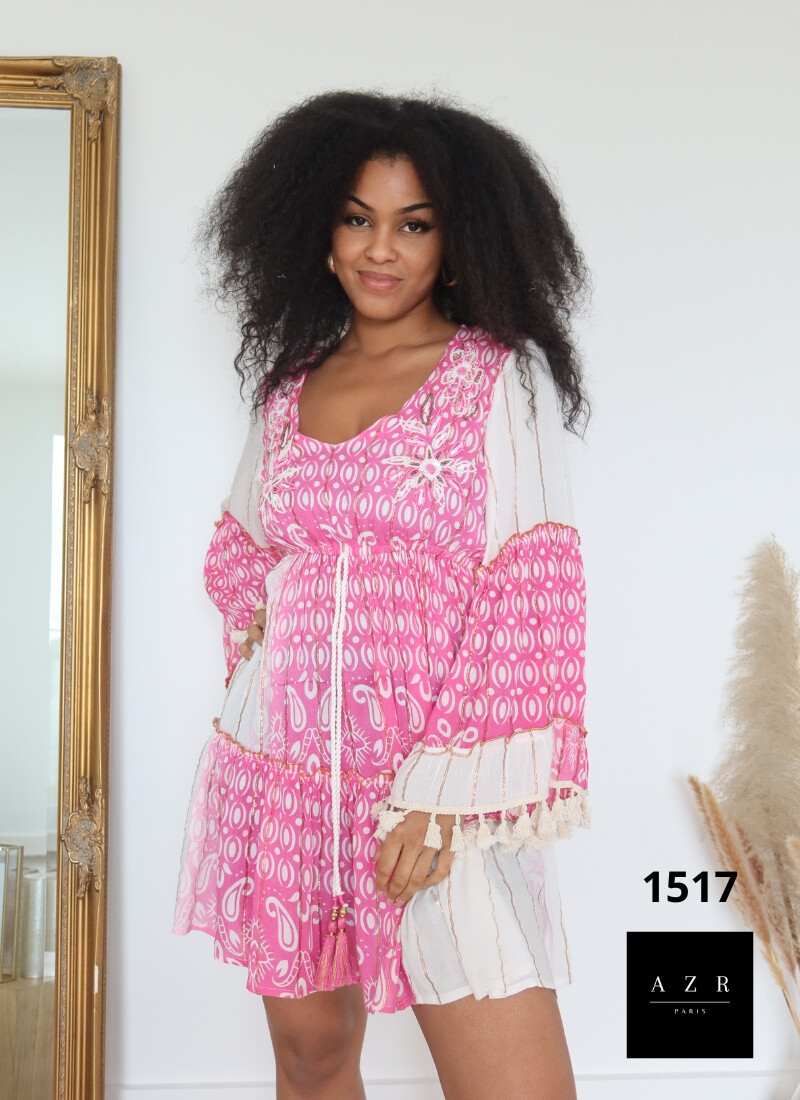 Wholesaler AZR PARIS - Short Bohemian Dress 'Dancing Flower'