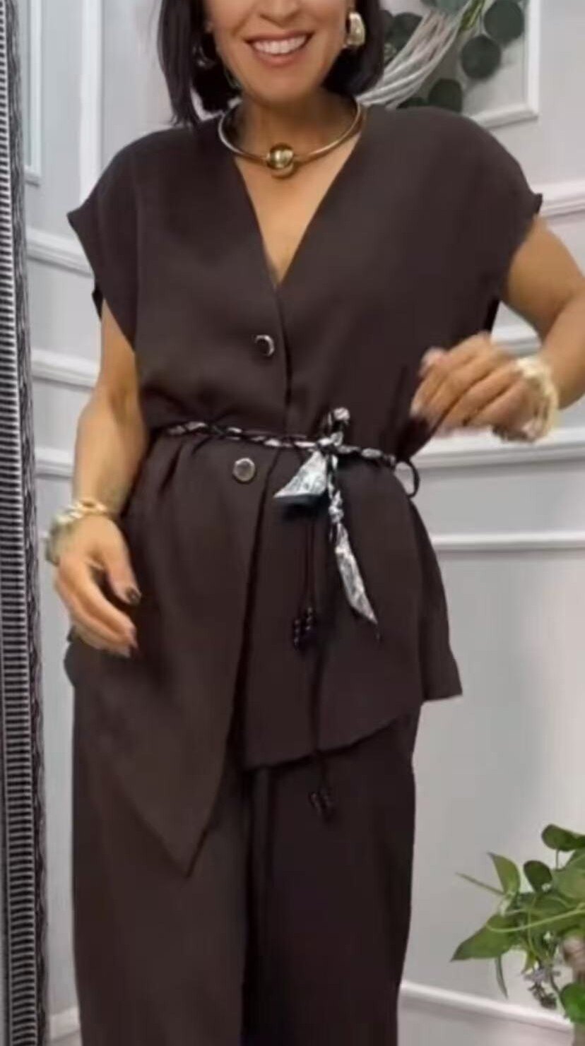 Wholesaler B-CHIC - BLOUSE AND TROUSERS SET WITH SCARF BELT