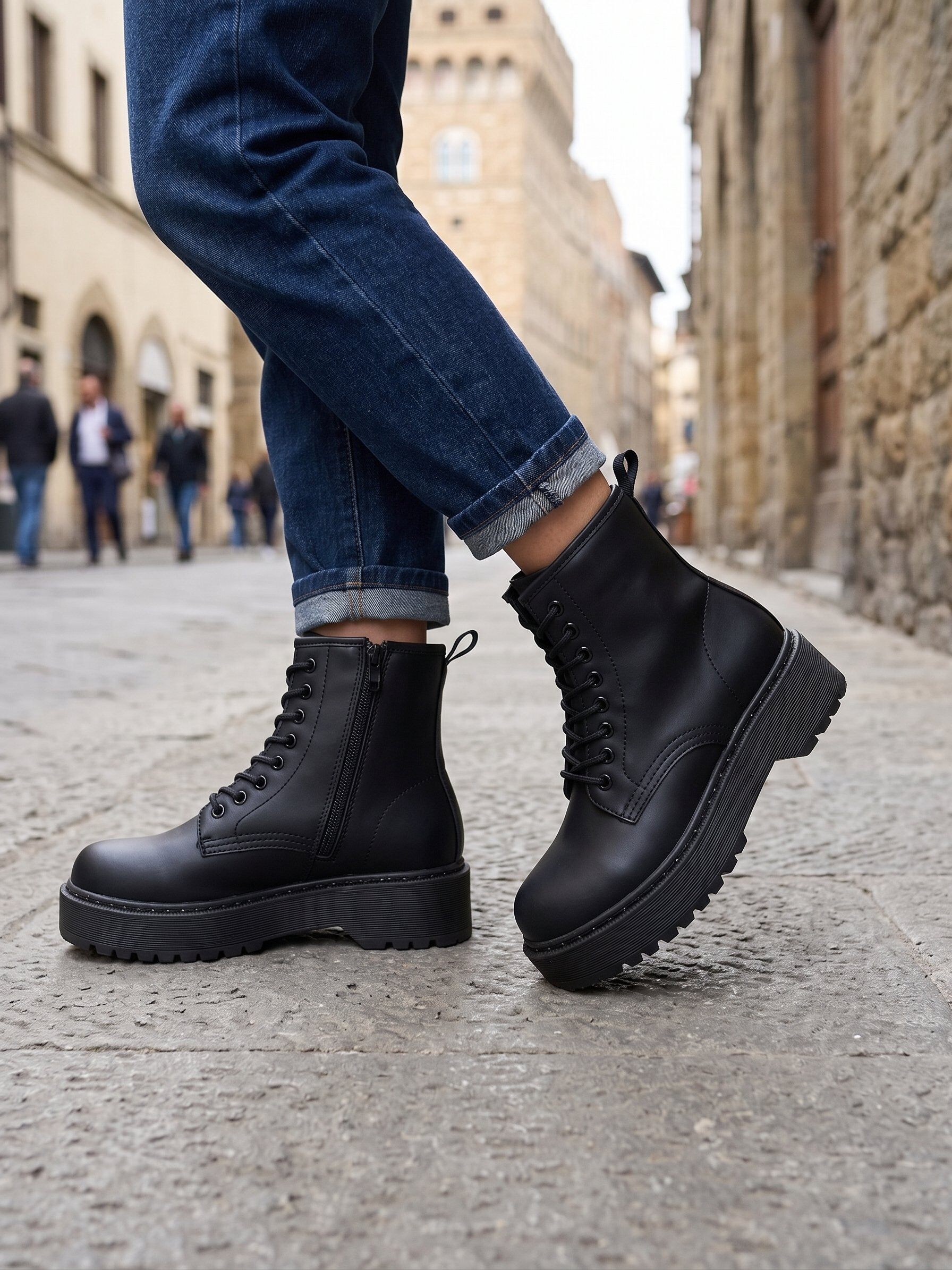 Wholesaler BEAVITA SHOES - Lace-up combat boots with chunky sole and zipper.