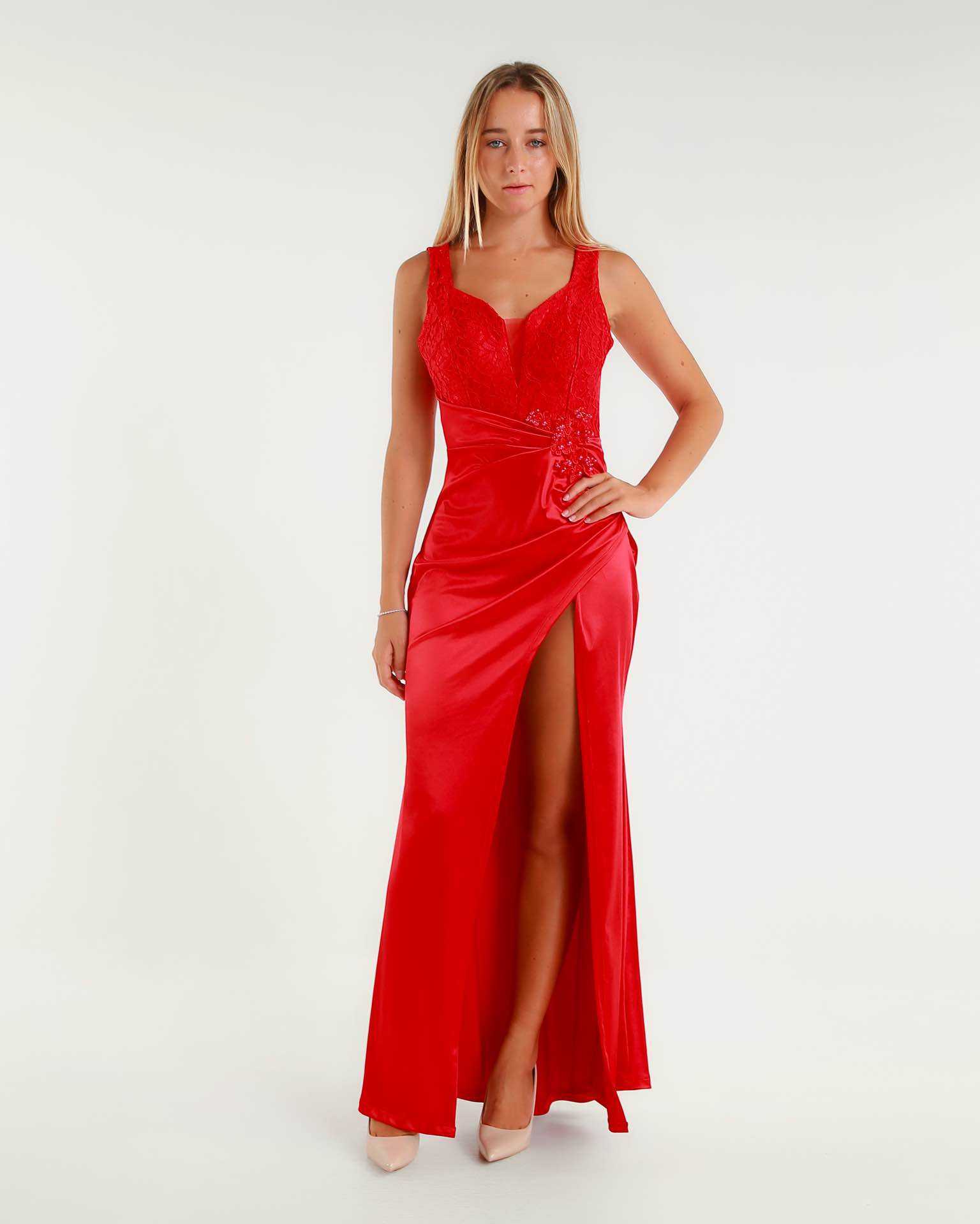 Mayorista BEHOO - Vestido largo con aplicación floral y abertura
