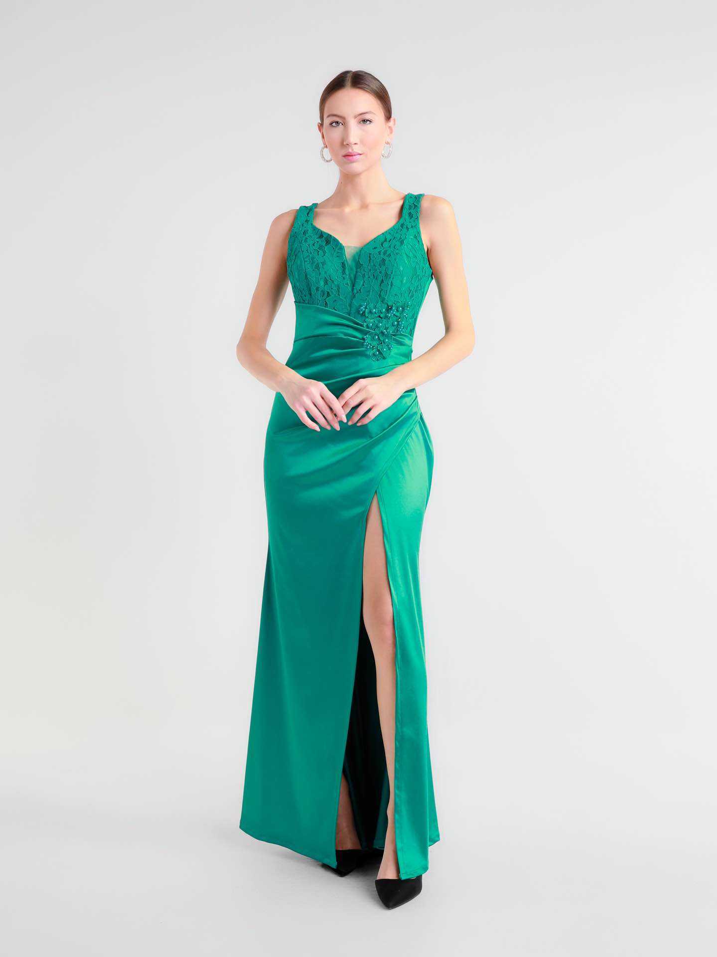 Mayorista BEHOO - Vestido largo con aplicación floral y abertura