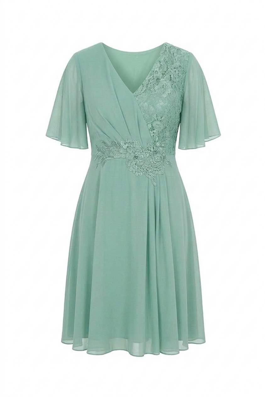 Grossista BEHOO - Abito Donna da Cerimonia in Chiffon con Pizzo e Maniche a Farfalla Grossista BEHOO - Abito Donna da Cerimonia in Chiffon con Pizzo e Maniche a Farfalla
