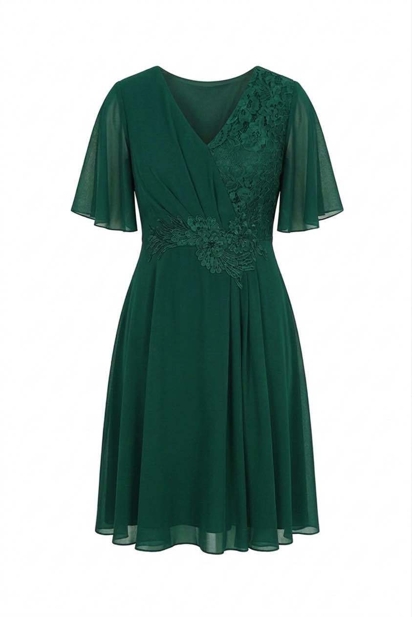 Mayorista BEHOO - Vestido de ceremonia para mujer en chiffon con encaje y mangas de mariposa