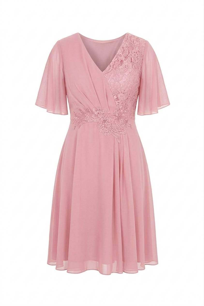 Mayorista BEHOO - Vestido de Fiesta para Mujer en Chiffón con Encaje y Mangas de Mariposa