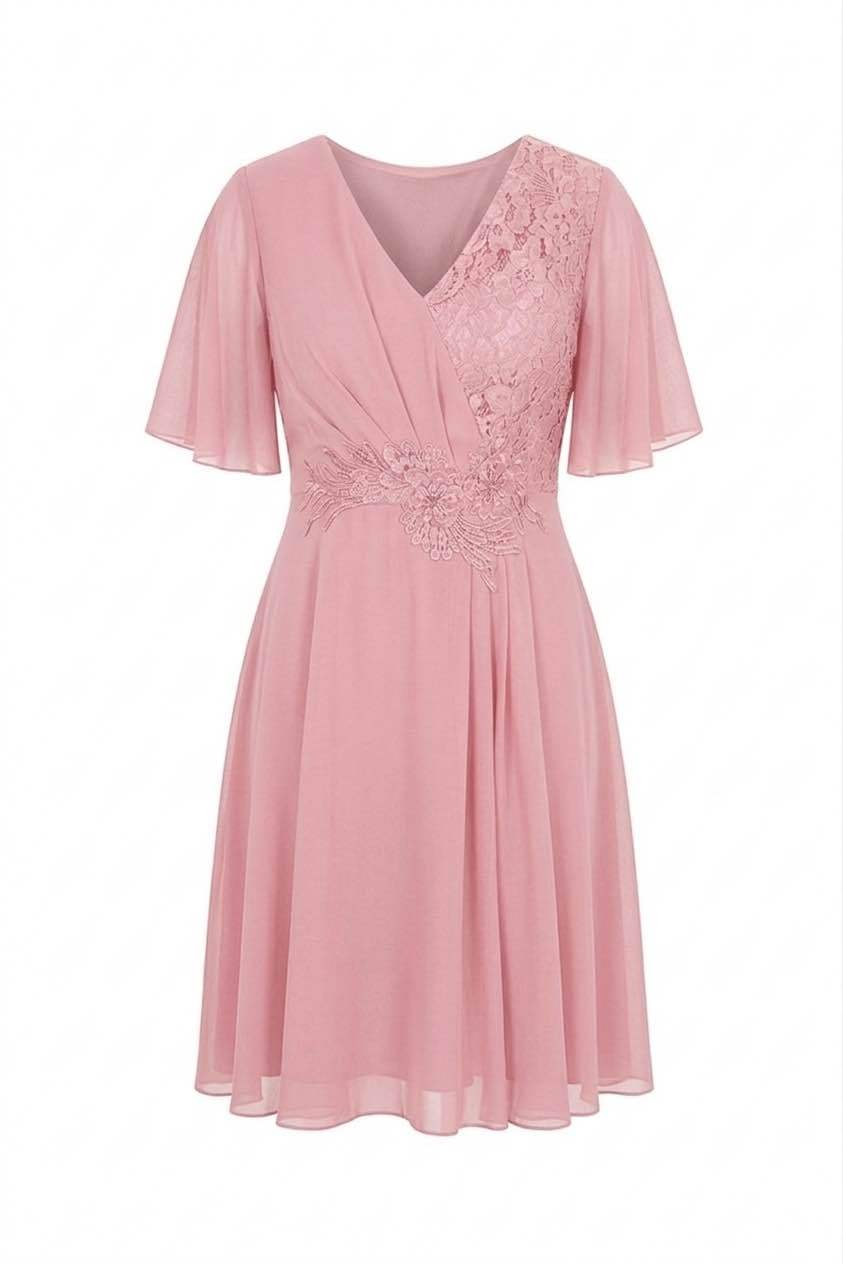 Grossista BEHOO - Abito Donna da Cerimonia in Chiffon con Pizzo e Maniche a Farfalla Grossista BEHOO - Abito Donna da Cerimonia in Chiffon con Pizzo e Maniche a Farfalla
