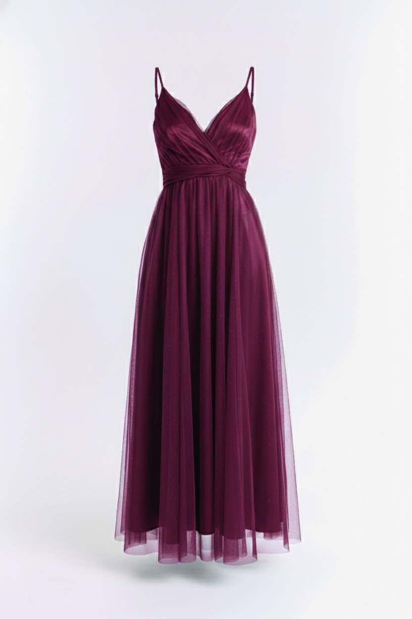 Wholesaler BEHOO - Women's Long Tulle Dress with Crossed Neckline and Thin Straps
