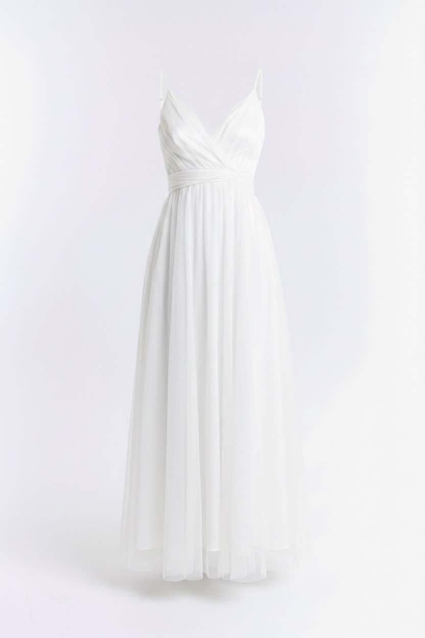 Wholesaler BEHOO - Women's Long Tulle Dress with Crossed Neckline and Thin Straps