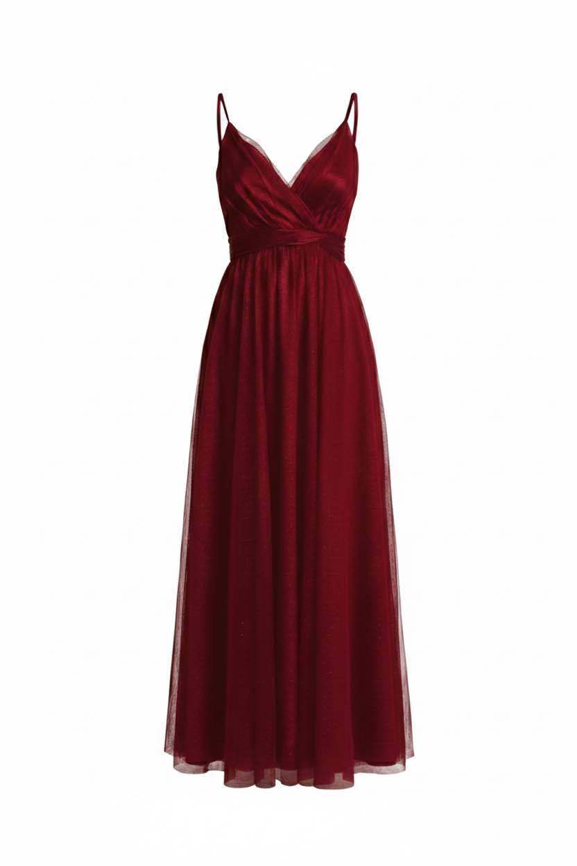 Großhändler BEHOO - Langes Damenkleid aus Tüll mit Überkreuztem Ausschnitt und Dünnen Trägern