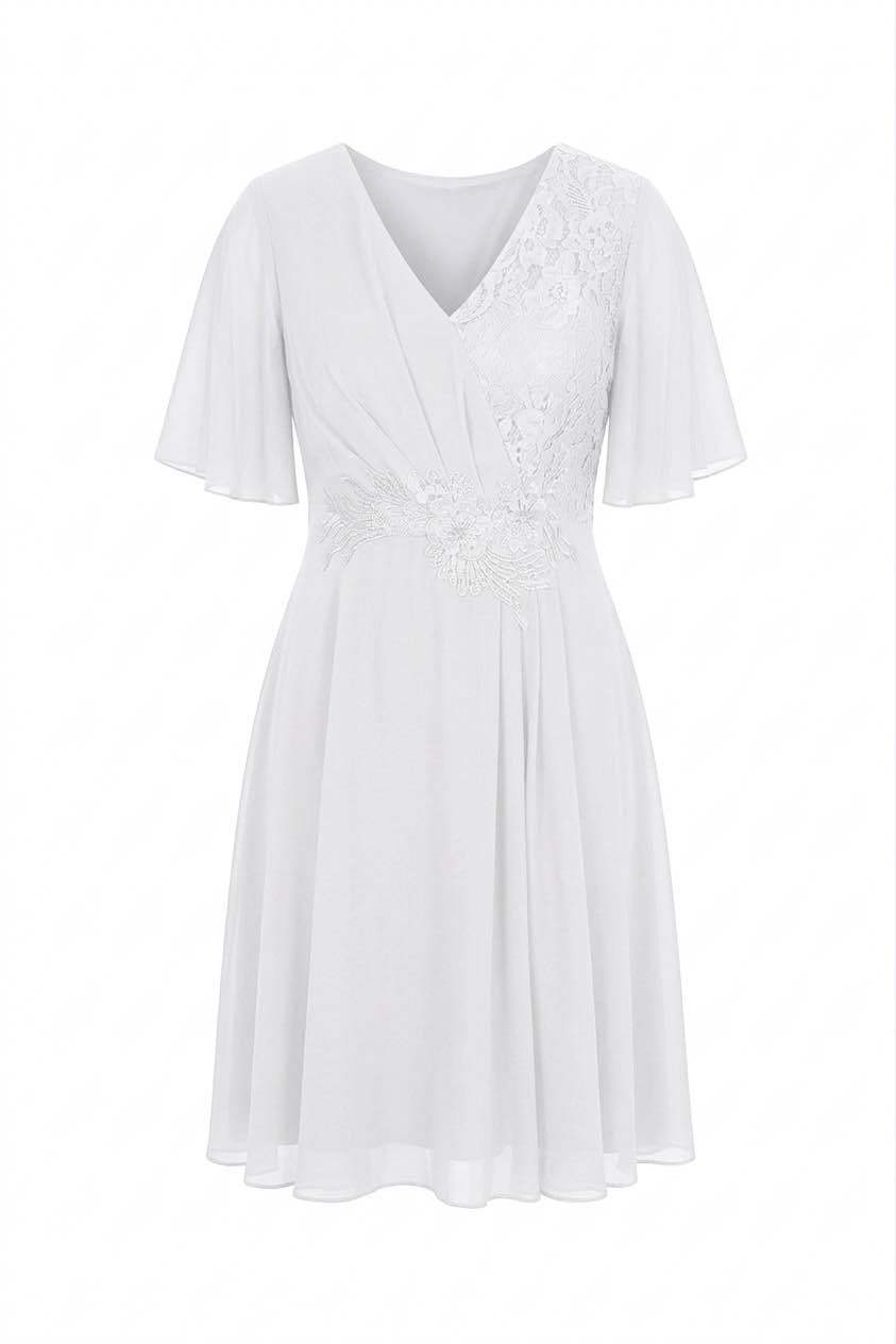 Grossista BEHOO - Abito Donna da Cerimonia in Chiffon con Pizzo e Maniche a Farfalla Grossista BEHOO - Abito Donna da Cerimonia in Chiffon con Pizzo e Maniche a Farfalla