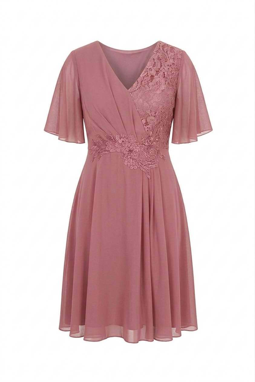 Mayorista BEHOO - Vestido de Fiesta para Mujer en Chiffón con Encaje y Mangas de Mariposa