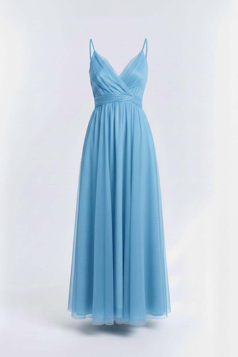 Großhändler BEHOO - Langes Damenkleid aus Tüll mit Überkreuztem Ausschnitt und Dünnen Trägern