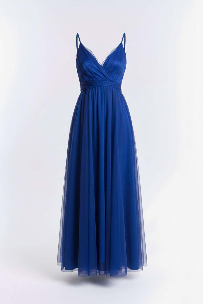 Großhändler BEHOO - Langes Damenkleid aus Tüll mit Überkreuztem Ausschnitt und Dünnen Trägern