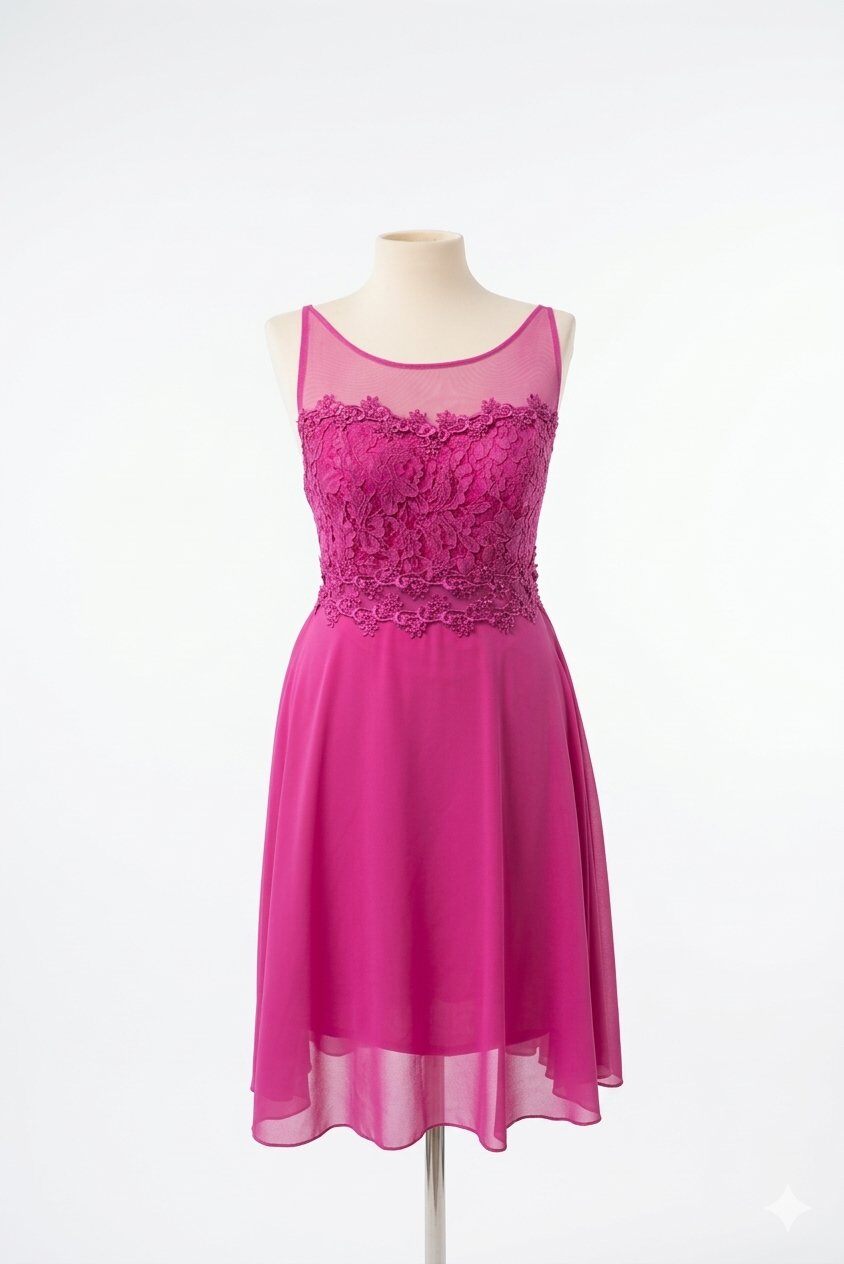 Grossista BEHOO - Vestito corto aderente in pizzo fucsia senza schiena