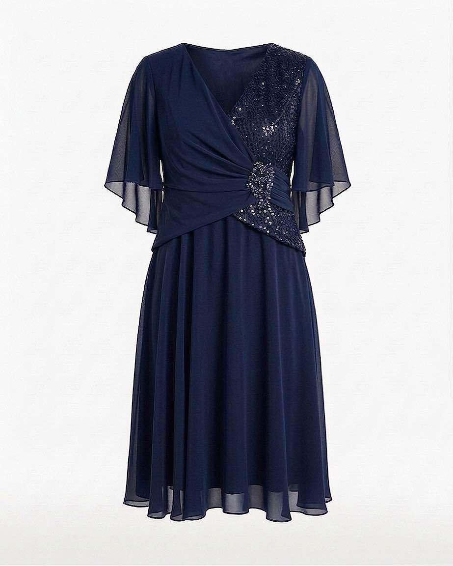 Wholesaler BEHOO - Elegant Women's Midi Dress with Sequins and Cape